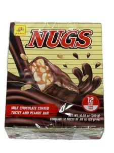 Chocolates NUGS De La Rosa 12 pz, 300 g | De La Rosa NUGS Milk Chocolate Coated Toffee and Peanut Bar, 12 Count, 10.58 oz (300 g)