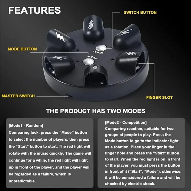 6-Player Electric Shock Roulette - The Ultimate Party Game! 2 Modes (Random Luck & Reaction Test), Safe Shock for Epic Truth or Dare with Friends – Hilarious Christmas Party Gift for Friends & Family