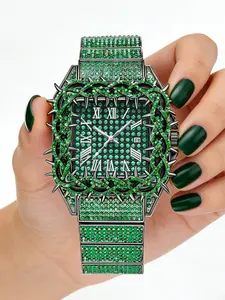 Men's Luxury Quartz Watch, Quartz Movement, Roman Numeral Dial, Starry Sky Diamonds, Luxurious Appearance, Night Glow Function, Luminous Function, Daily Wear, Decoration, Holiday Gift