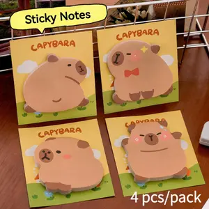 Cappibara Water Pig Sticky Note, 4 Counts/set Cute Cartoon Sticky Note, Self Adhesive Memo Pad, Adhesive Stickers, Office Stationery & Supplies