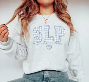 SLP T-Shirt, Cute Speech Language Pathology Tee, Gingham Work Pullover, Trendy SLP Sweatshirt, Soft Cotton Unisex Top, Gift For Speech Therapists