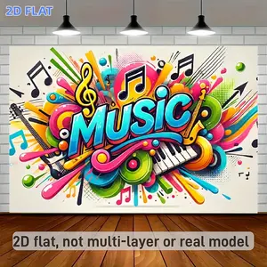 1pc 2D Flat Banner, banner Music-Themed Polyester Backdrop Banner, , Versatile Party Decoration & Photography Background, Indoor/Outdoor Use, Studio Props, No Electricity Needed, High Definition Photography Backgro