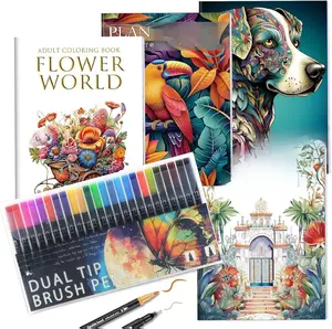 Coloring Book for Adults Relaxation, Mindfulness Coloring Book for Women with 24 Dual Tip Markers, Anxiety Relief Gifts for Women with 128 Patterns Include Plants Animals Flowers Garden Style (4 Pack)