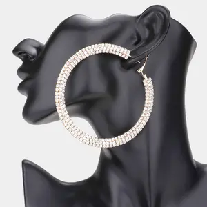 Large Rhinestone Hoop Earrings on Gold | 3.25" | 585251