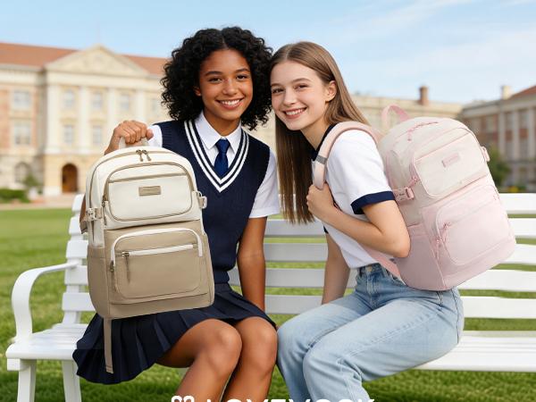 LOVEVOOK School Backpack for Teen Girls & College Students, Large Capacity Laptop Backpack with Water Bottle Holder, Lightweight Bookbag for School, Travel & Everyday Use