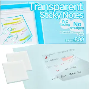 Clear Transparent Self-Adhesive Sticky Notes with Tabs, 3x3 Inches 800 Sheets of Translucent Paper for  Study & Indexing, See-Through,  & Repositionable, No Fading