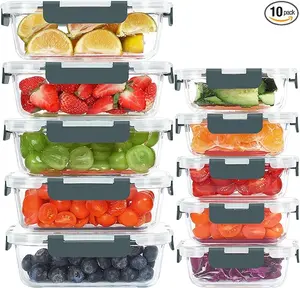 10 Pack Glass Food Storage Containers, Meal Prep Containers with Lids, Airtight Glass Lunch Boxes, Freezer, Oven, and Microwave Safe Kitchen Utensils