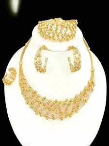 Elegant Jewelry Set, Jewellery Gift Set, 18k Gold Plated Beaded Design, Includes Necklace Earrings Ring Bracelet, Perfect for Parties and Events