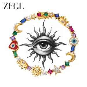 Zengliu 14K Gold-Plated Stackable Zirconia Bracelet for Women — Evil Eye, Lucky Elephant, Moon & Stars, Rainbow Bracelet: Valentine's Day, Birthday, Mother's Day Gifts Graduation Gift