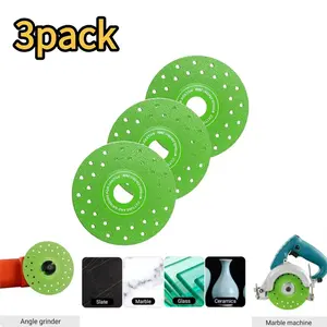 3 Pack Diamond Blades, 4.5" (115 mm), 22.23 mm diamond grinding discs; multi‑material cutting blade for angle grinder—suitable for tile, granite, marble, and porcelain — Green