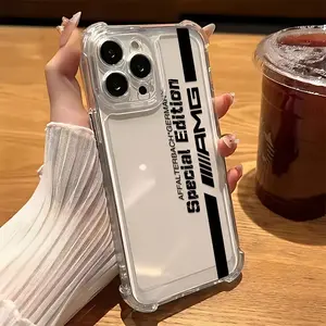 Black English letter stripe design A-AMG phone case, shockproof transparent soft back cover, compatible with iPhone 17, 16, 15, 14, 13, 12, 11, X, XS, XSMAX, Christmas, autumn, and Halloween accessories