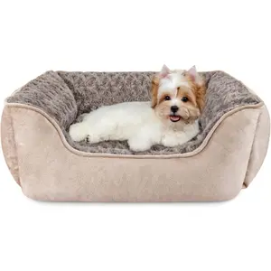 Rectangle Dog Bed for Large Medium Small Dogs - Washable Orthopedic Sofa Bed, Soft Breathable Puppy & Pet Cuddler, Durable Calming Dog Bed with Anti-Slip Bottom, Multiple Sizes, Beige