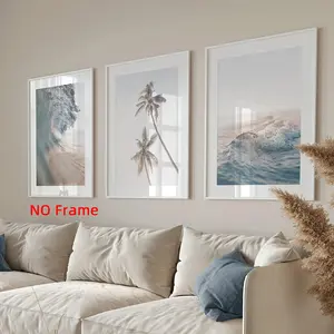 3Pcs/Set Unframed Boho Pastel Beach Canvas Posters, Palm Tree, Neutral Coastal Wall Art, Aesthetic Room Decor, Artwork For Gift, Living Room, Bedroom, Dorm, Home & Dormitory Decoration, Gift Ready