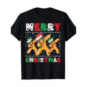 Merry Christmas Dabbing Gingerbread Men With Xmas Hats T-Shirt - 220g made in usa