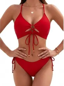 AgeRose Hollow-out Strap Swimsuit Women's Two-piece Bikini Set
