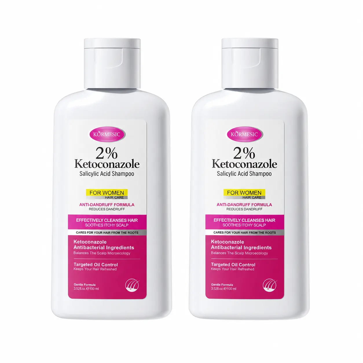 [Buy 1 Get 2]KORMESIC 2% Ketoconazole Shampoo for Women, Salicylic Acid Anti Dandruff Shampoo, Itchy Flaky Scalp Treatment, Oil Control, Soothes Irritated Scalp with Centella Asiatica Extract