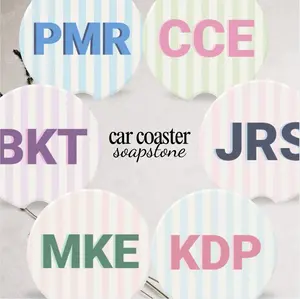 Personalized Stripe Car Coaster Set, Custom Initial Car Cup Holder Coaster, Absorbent Soapstone Auto Accessory, Preppy Stripe Car Decor, Cute Monogram Gift for Women, Car Lover Gift, Custom Name Coaster Set for Vehicle Interior