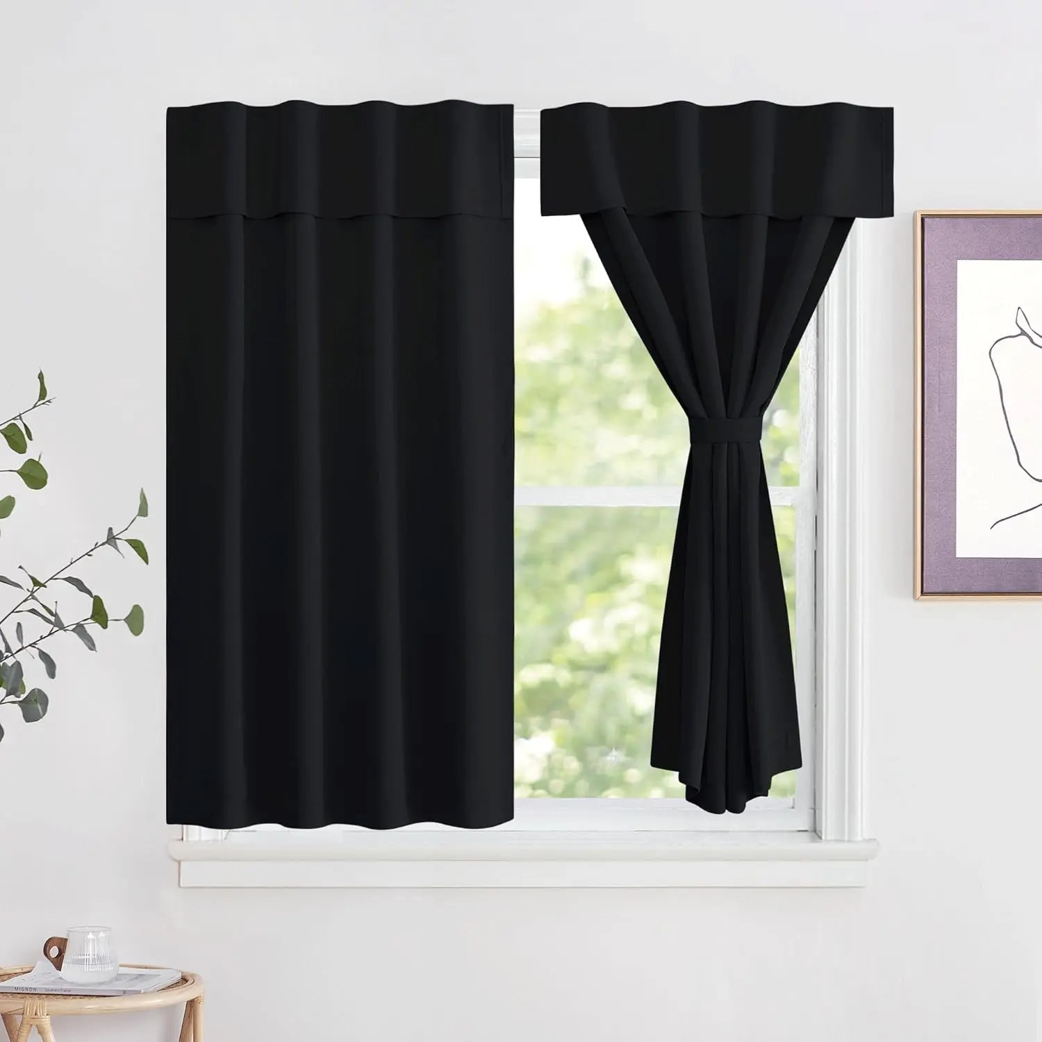 Portable Blackout Curtains for Door Window, Room Darkening Window Blinds,  Thermal Insulated Short  Curtains for Closet/Doorway/Basement, 42" x 48", 1 Panel, Black