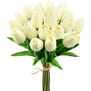 Fake Tulips Artificial Flowers Real 19Pcs Touch PU Faux Flowers Tulip Stems Wedding Spring Bouquet Floral Arrangement Home Office Party Decorative Decorations for Mother's Day for Valentine's Day and Easter Decorations Wedding Home Decor