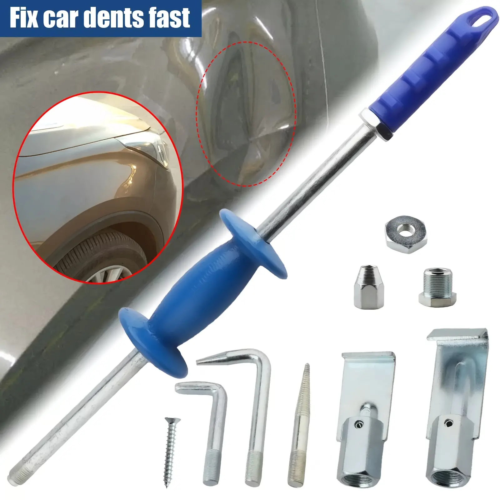 [9pcs Auto Slide Hammer] 9pcs Auto Slide Hammer |   Dent Puller Slide Hammer Auto Body Dent Repair Tools Kit |   5lb Puller Kit for Hail Dent Removal On Car Body