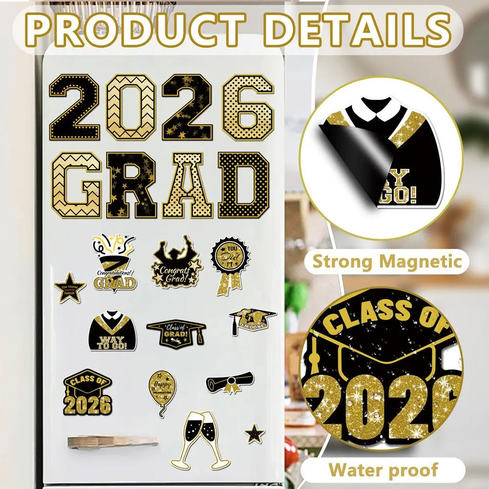 [WinterCommencement] 20-Piece 2026 Vibrant Non-Woven Scholar Hats Graduation Door Magnet Set, Wear-Resistant Soft Durable Waterproof Magnets for Refrigerator, Car, Doors, Graduation Party Home Supplies, Magnetic, Sturdy