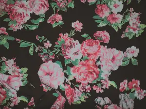 Fabric Challis Rayon Apparel Ikat Floral Pink Green Black E53