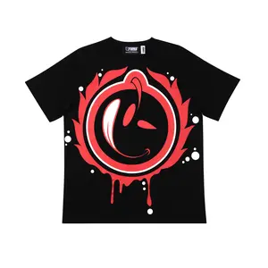YUMS Crest Face T-Shirt - Bold Black & Red Graphic Tee with Drip Logo Design, Streetwear Style & Premium Cotton Comfort Casual Tshirt Fabric Menswear Top Breathable