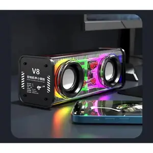 Transparent Mecha Bluetooth 5.0 Wireless Speaker, TWS Double Bass Diaphragm Subwoofer, RGB Light Mini Portable Audio Device for Smartphone, Mobile Charging Party Loudspeaker