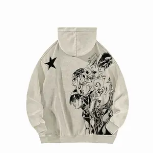 * JoJo's Bizarre Adventure:*Golden Wind" series, featuring a manga-style illustration of Jolyne Cujoh and her companions-Long Sleeve Cotton Unisex Vintage Hoodie 6JB