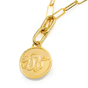 SONIA HOU Dragon Lucky Charm Coin Pendant Necklace - 18K Gold Over Sterling Silver | S925 Chic Exquisite Luxury Fine Jewelry | Birthday Gift