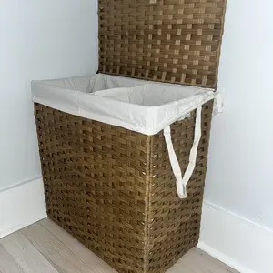 90L/110L Woven Rattan Laundry Hamper with Adjustable Lid, Dirty Clothes Busket, Foldable, Steel Frame, Machine Washable for Home, Bathroom, Bedroom