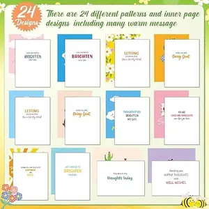 Marspark 24 Pack Thinking of You Cards with Envelopes and Stickers, Funny Thinking of You Greeting Cards Bulk with Encouragement, 24 Designs Blank Inside Card for Friends, Family, Loved One