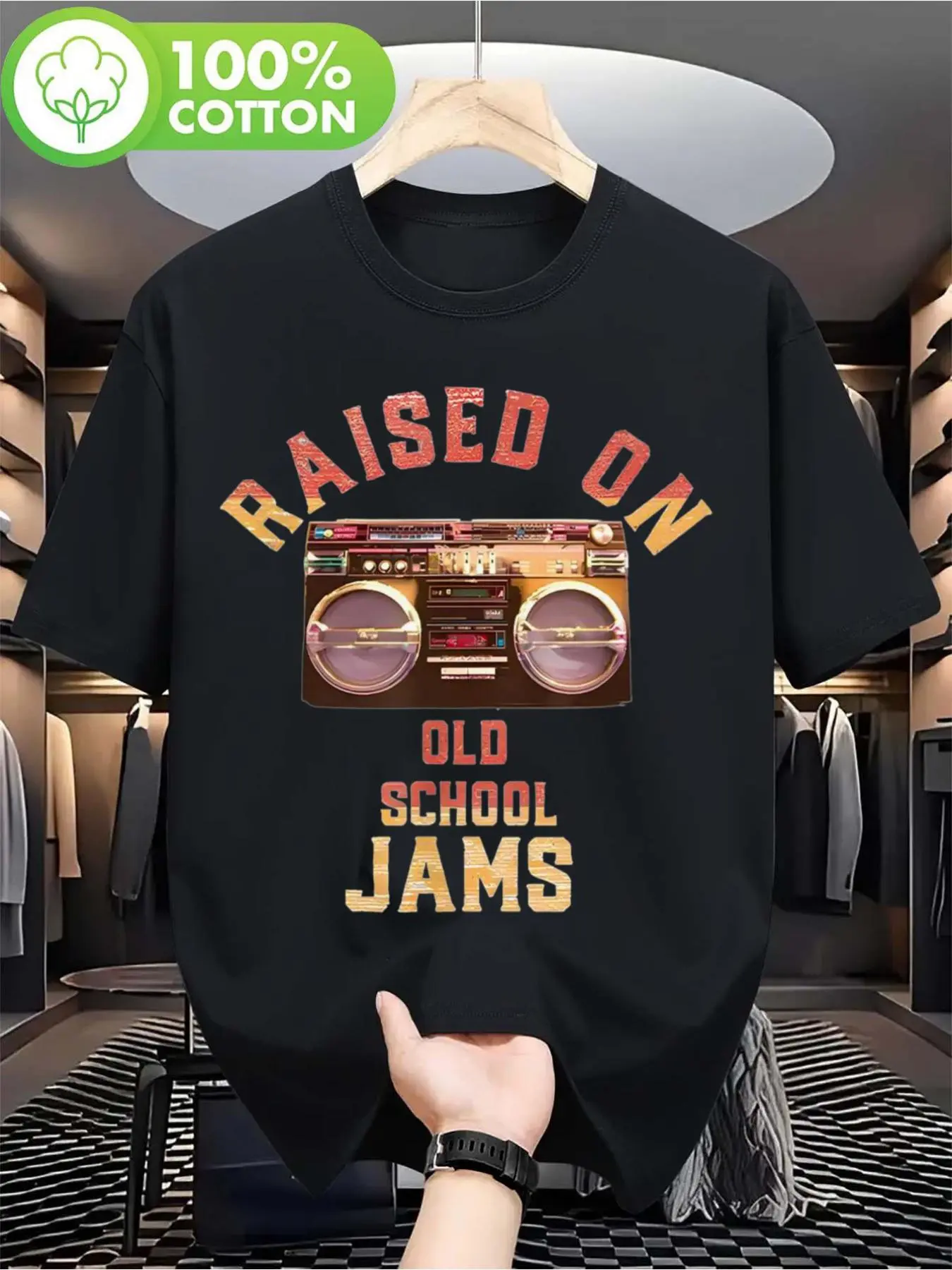 Retro 80s 90s Music Lover T-Shirt for Men Old School Jams Boombox Cassette Graphic Tee Vintage Casual Party Wear Great Nostalgic Gift,Striped,Cap,Sleeve,five,below,shirts,lightweight,tshirt
