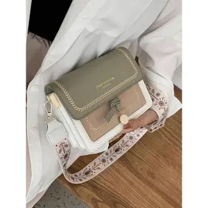 Fashionable Colorblock Embroidering Design Crossbody Bag, Casual Versatile Patched Design Purse Bag for Women, Trendy High-quality Daily Commuting Bag, Purse