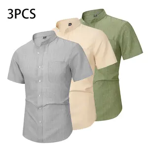 Men’s formal dress shirt (set of 3); waterproof, oil-resistant, stain-resistant; four-way stretch; short sleeves; solid color; suitable for weddings, dates, and casual wear; breathable. st patrick's day Beige Top