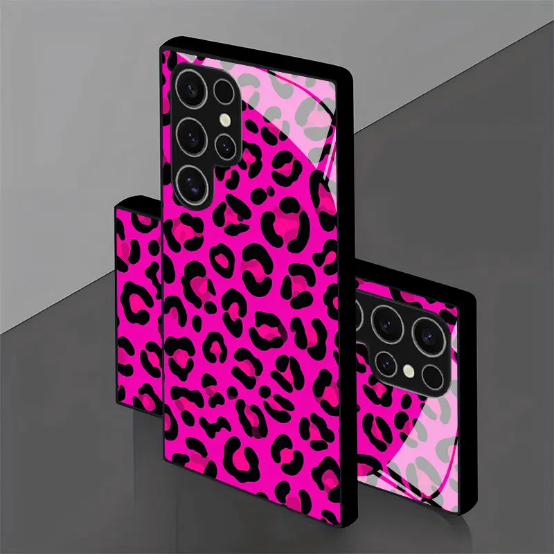 Pink Black Leopard Print Protective Smartphone Case - Accessory for Many Models of Samsung Galaxy (S26,S25,S24,S23,S22 Pro,S21,S20 FE,Plus,Ultra,A56-A03s) | Tempered Glass Compatible Smartphone Accessories