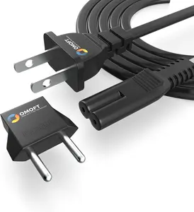 OMOFT Universal AC Cable Power Cord 2 Prong 5Ft with European Adapter Conversion for Epson Printers, Vizio, Sony, Canon, HP, and More