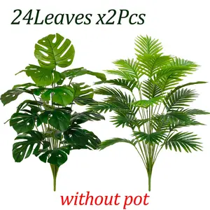 2-Piece Artificial Palm Tree Set, Evergreen Tropical Plants, Ideal for Outdoor Gardens, Weddings, Parties, Holidays, No Planter Included, Artificial Plant Decor