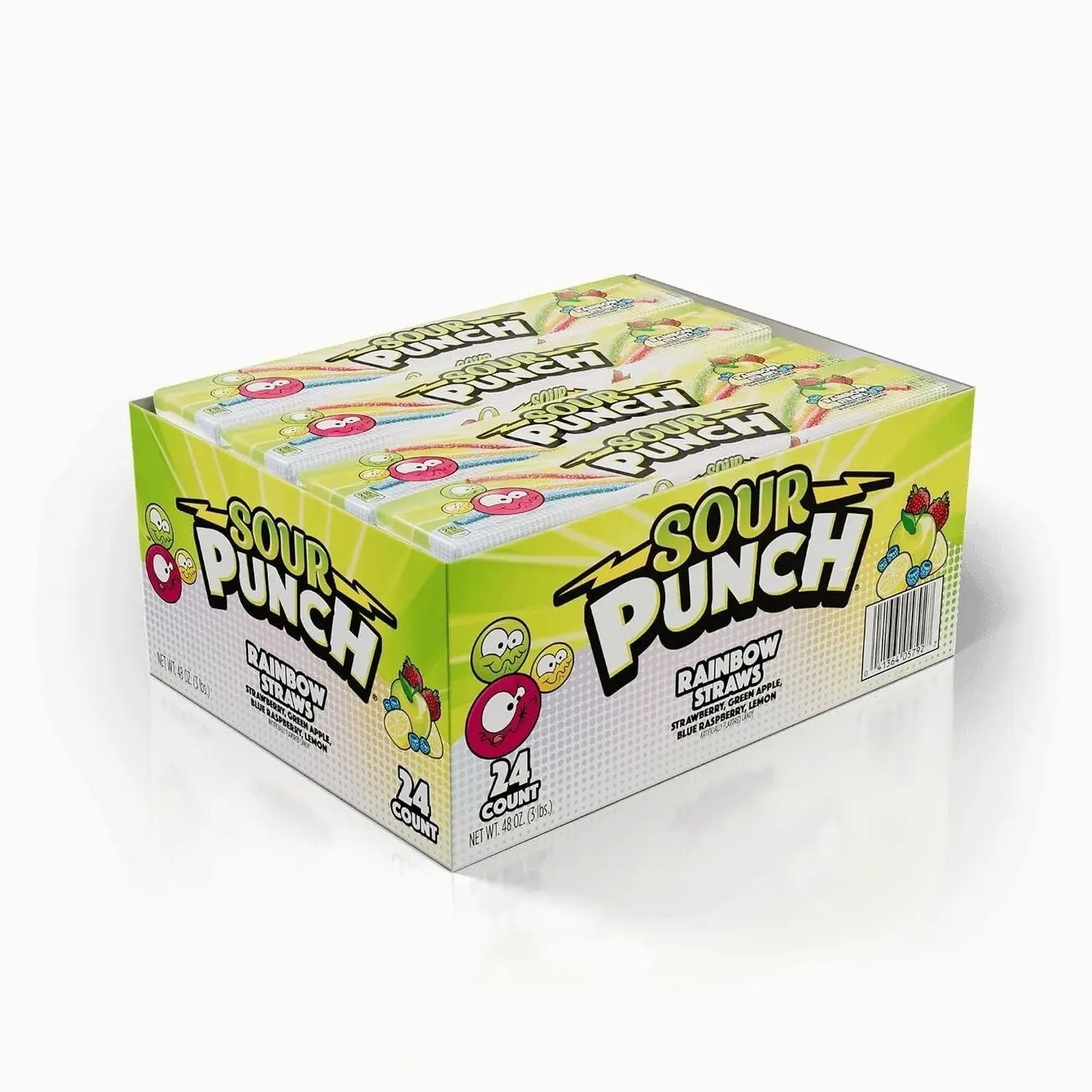 Sour Punch Straws, Rainbow Fruit Flavors, Chewy Sweet & Sour Candy, 2oz Tray (24 Pack)