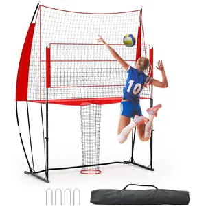 Heavy Duty Volleyball Practice Net Station, Adjustable Height 6'6" to 8ft, Portable Training Volleyball Stuff System for Hitting, Spiking & Serving, with Carry Bag for Backyard Indoor Outdoor Use