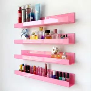 Floating Shelves for Wall Decor, 15" Pink Wall Shelves for Bedroom, Space Saving, Living Room, Kitchen, Bathroom Decor, Nail Polish Book Decoration Makeup Perfume Organizer Floating Shelf