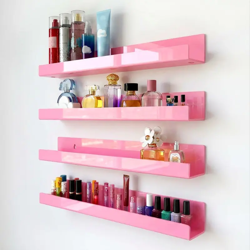 Floating Shelves for Wall Decor, 15" Pink Wall Shelves for Bedroom, Space Saving, Living Room, Kitchen, Bathroom Decor, Nail Polish Book Decoration Makeup Perfume Organizer Floating Shelf