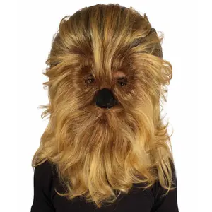 HPO Adult Unisex Long Hairy Warrior Ape Gorilla Mask Wig – Realistic Synthetic Fiber Masks with Flowing Wigs for Halloween Cosplay - Light Brown