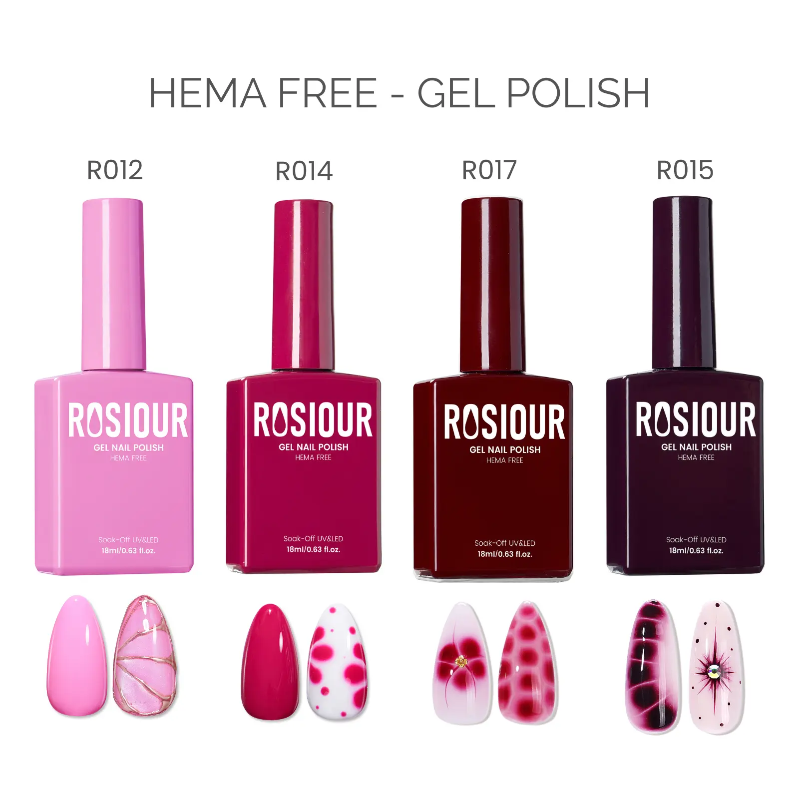 ROSIOUR Gel Nail Polish | 18ml Each | Flawless, Highly Pigmented | HEMA-Free | Pink & Red Collection | Ideal for Gel Manicures & Nail Art
