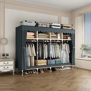 Portable Wardrobe Closet Clothes Organizer Non-Woven Fabric Cover with 4 Storage Shelves 4 Hanging Sections 16mm Metal Tube 78.7X17.7X66.9 Ideal clothing storage Closet Organizer apartment living room dressers for bedroom furniture set Organizing