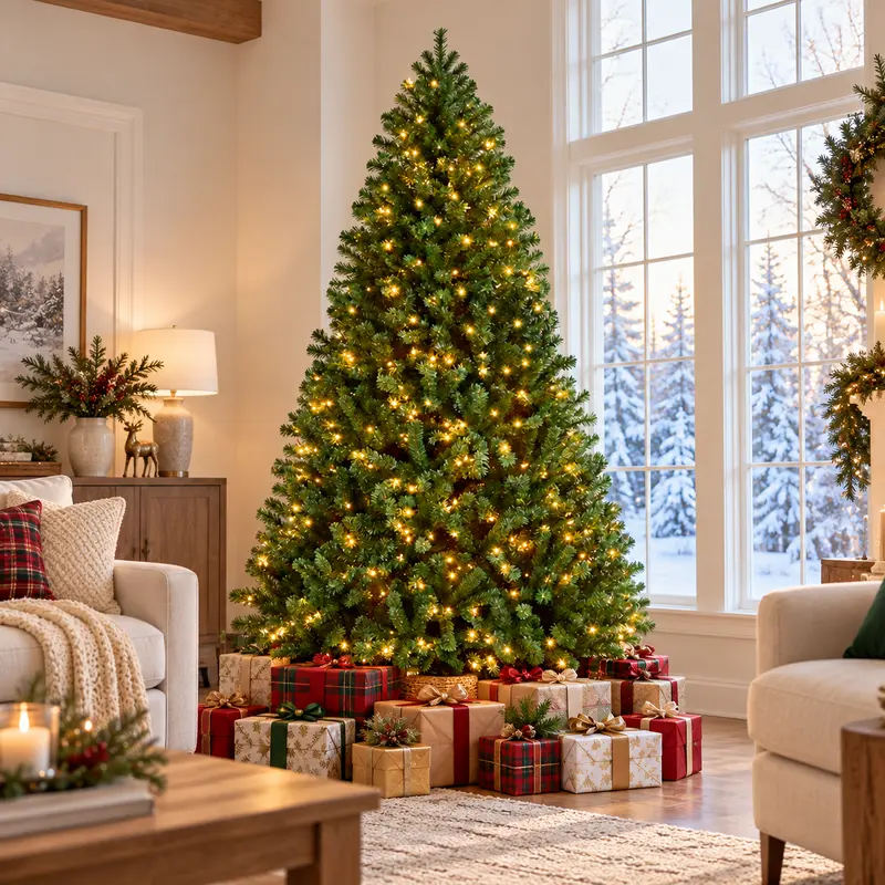 【On Sale】Yaheetech 4/4.5/6/7.5/9/12ft Prelit Artificial Hinged Christmas Pine Tree Prelighted Xmas Tree for Home Party Holiday Decoration with 550 Clear Warm White Lights and 1354 Branch Tips