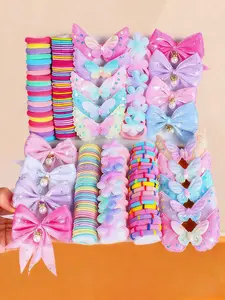 186 Piece Bow Hair Accessories Set, Includes Barrettes Hair Clips, Pearl Bows, Sparkle Butterflies, Rainbow Color Hair Ties, Sweet Style for Girls & Ladies