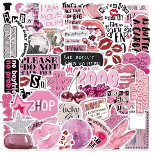 50 Aesthetic Vinyl Stickers Reusable Glossy Design, Friendship Love Quotes Cute Lips Heart Bow Cherry Cupcake Donut Mermaid Unicorn