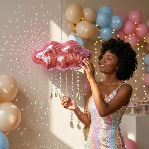 Cute Cloud Disco Catcher, Crystal Prism Rainbow Light Effect Window Decor, Home Decor Ornaments, Hanging, Aesthetic Party Decoration, Silver Color