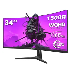 CRUA 34" Curved Gaming Monitor, WQHD 3440x1440 165Hz 1500R Ultrawide, FreeSync, 120% sRGB, HDMI 2.0/DP 1.4, Tilt Adjustable